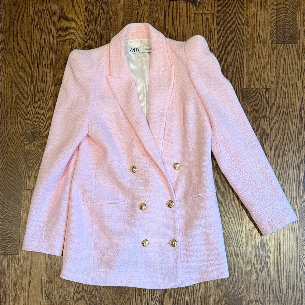Zara Light Pink Blazer with Gold Buttons